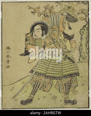 Katsukawa Shunsho. L'Acteur Ichimura Uzaemon IX comme Kajiwara Kagetoki Genta pas ( ), dans le jeu Myoto-giku Izu no Kisewata Nakamura, joué au théâtre dans le onzième mois, 1770. 1767-1777. Le Japon. Gravure sur bois en couleur ; à partir de l'ouvrage illustré Yakusha Kuni no Hana (acteurs éminents du Japon) Banque D'Images