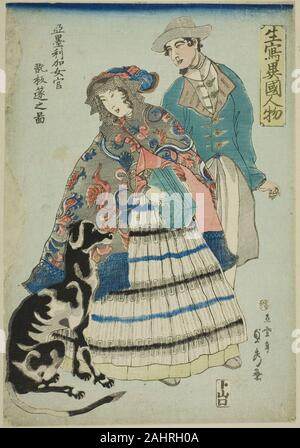 Utagawa Sadahide. American Woman jouant un nyokan akodeon Altenbruchhausen (accordéon wo hiku no zu), de la série des étrangers issus de la vie (Ikiutsushi ikoku jinbutsu). 1860. Le Japon. Estampe oban couleur ; Banque D'Images