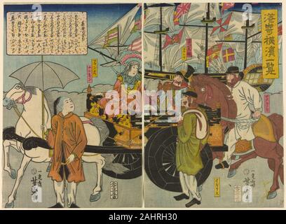 Utagawa Yoshimori. Voir d'Miyozaki Miyozaki à Yokohama (ichiran Yokohama). 1860. Le Japon. Gravure sur bois en couleur ; diptyque oban Banque D'Images