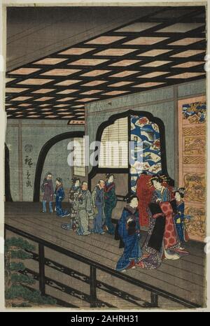 Utagawa Hiroshige II (Okuma). À l'étage supérieur de l'Gankiro Gankiro à Yokohama Yokohama (âge). 1860. Le Japon. Gravure sur bois couleur feuille de gauche ; triptyque oban Banque D'Images