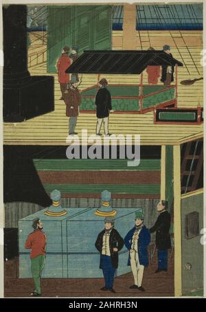 Utagawa Yoshikazu. Intérieur d'un American Steamship (Amerikakoku jokisen-chu pas zu). 1861. Le Japon. Gravure sur bois en couleur ; triptyque oban Banque D'Images