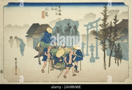 Utagawa Hiroshige. Mishima Morning Mist (Mishima, asagiri), de la série Cinquante-trois Stations du Tokaido Tokaido gojusan tsugi (route no uchi), également connu sous le nom de l'édition Hoeido Tokaido. 1828-1839. Le Japon. Estampe oban couleur ; Banque D'Images