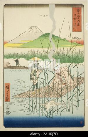 Utagawa Hiroshige. La rivière Sagami (Sagamigawa), de la série trente-six vues du Mont Fuji (Fuji sanjurokkei). 1858. Le Japon. Estampe oban couleur ; Banque D'Images