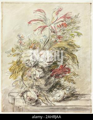 Jan van Huysum. Un morceau de fleur. 1702-1749. La Hollande. Craie noire, avec l'aquarelle, sur papier vergé ivoire Banque D'Images