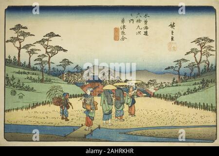 Utagawa Hiroshige. No 68 (sic ; actuellement 69) Carrefour à Kusatsu (Kusatsu oiwake), de la série soixante-neuf Stations du Kisokaido (rokujukyu Kisokaido tsugi no uchi). 1830-1843. Le Japon. Estampe oban couleur ; Banque D'Images