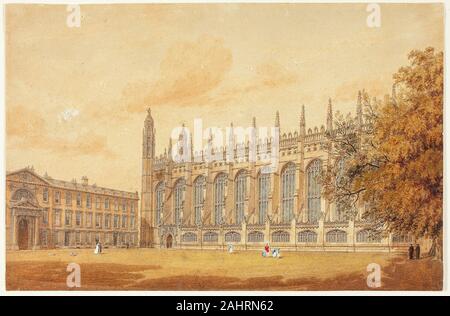 Frederick MacKenzie. Du côté sud de la chapelle de King's College, Cambridge. 1815-1820. L'Angleterre. L'aquarelle, avec des touches de gouache, rehaussée de gouache blanche, sur mine de plomb, sur vélin crème Banque D'Images
