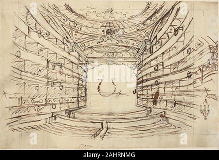 Charles Augustus Pugin. Étude pour l'Opéra, du microcosme de Londres. 1807-1808. L'Angleterre. Plume et encre brune sur mine de plomb, sur vélin crème Banque D'Images