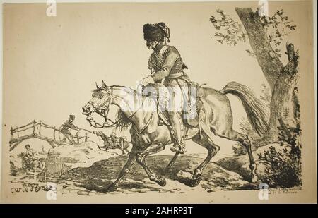 Carle Vernet. Artilleur à cheval. 1817. La France. Lithographie en noir sur papier vélin beige Banque D'Images