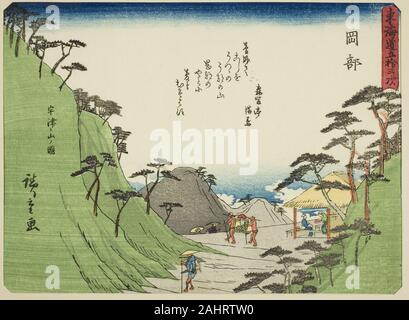 Utagawa Hiroshige. Vue du mont Okabe Utsu (Okabe, Utsunoyama pas zu), de la série Cinquante-trois Stations du Tokaido (Tokaido gojusan tsugi), également connu sous le nom de la ligne Tokaido avec poème (iri Kyoka Tokaido). 1832-1847. Le Japon. Estampe chuban couleur ; Banque D'Images