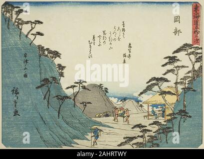 Utagawa Hiroshige. Vue du mont Okabe Utsu (Okabe, Utsunoyama pas zu), de la série Cinquante-trois Stations du Tokaido (Tokaido gojusan tsugi), également connu sous le nom de la ligne Tokaido avec poème (iri Kyoka Tokaido). 1832-1847. Le Japon. Estampe chuban couleur ; Banque D'Images