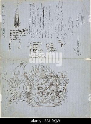 Jean Baptiste Carpeaux. La prédication de saint Jean Baptiste. 1858-1875. La France. Plume et encre brune sur papier vergé bleu Banque D'Images