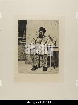 Gaston La Touche. À partir de la plaque de l'Assommoir (homme barbu assis à table). 1878. La France. Pointe sèche et la plaque sur ton papier vergé ivoire Banque D'Images