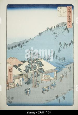 Utagawa Hiroshige. La gare a Surugababa Futakawa Futakawa, Sarugababa (tateba), no. 34 de la série de sites célèbres de la cinquante-trois Stations (Gojusan tsugi meisho zue), également connu sous le nom de Tokaido verticale. 1855. Le Japon. Estampe oban couleur ; Banque D'Images