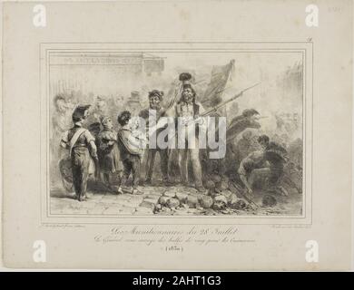 Denis Auguste Marie Raffet. Le Munitioners du 28 juillet. 1831. La France. Lithographie en noir sur papier vélin ivoire Banque D'Images