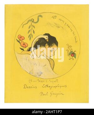 Paul Gauguin. Projet d'assiette (Leda) (Design pour un plat [Leda]), frontispice de la suite Volpini. 1889. La France. Zincograph en noir, avec orange pâle, rouge et vert et blanc, crayon aquarelle sur papier vélin jaune de chrome Banque D'Images