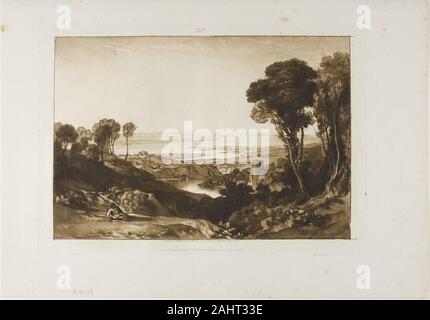 Joseph Mallord William Turner. Jonction de la Severn et de la Wye, la plaque 28 Liber Studiorum. 1811. L'Angleterre. La gravure sur papier ivoire Banque D'Images