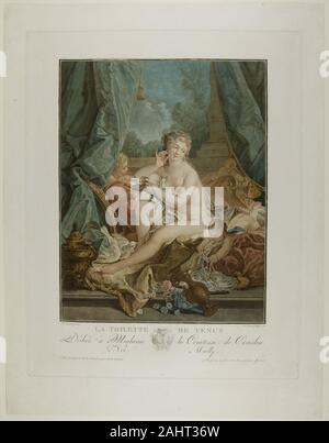 Jean François Janinet. La toilette de Vénus. 1783. La France. La gravure en jaune, bleu, rouge et noir, de quatre plaques sur un papier de Jean François Janinet productions les plus ambitieux, cette impression forgé soigneusement reproduit à un tiers de la taille d'un tableau de François Boucher a fait en 1751 pour son plus important mécène, la Marquise de Pompadour. Le tableau accroché dans la salle de bains de la marquise et du château de Bellevue a été vendue après sa mort en 1764, probablement à Jean François Chereau, l'éditeur de cette impression. Banque D'Images