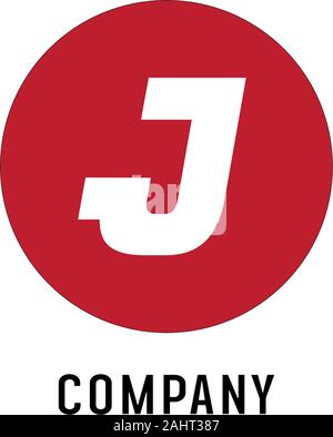 Lettre J 2002 Logo Design Template, appartement propre concept simple, rouge, blanc, rond, Ellipse Lettermark Illustration de Vecteur