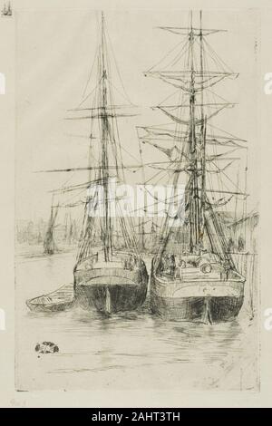 James McNeill Whistler. Deux navires. 1875. United States. Pointe sèche avec foul de mordre dans l'encre noire sur papier japonais d'ivoire Banque D'Images