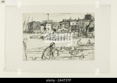 James McNeill Whistler. Lion Noir Wharf, à partir d'une série de seize gravures de scènes sur la Tamise (the Thames Set ). 1859. United States. Avec gravure foul mordre en noir sur blanc sur papier Cette gravure est l'oeuvre encadrée vu sur le mur arrière d'arrangement en gris et noir n°1, cependant, son identification n'aurait été possible pour ceux qui sont familiers avec l'oeuvre imprimé de Whistler. On pense que Whistler a effectivement avoir une impression encadrée de cette oeuvre installée dans sa maison de Londres le Lindsey Row, où sa mère s'assit pour lui. Il sert donc d'referen Banque D'Images