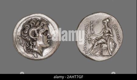 Le grec ancien. Tetradrachme (Coin) Représentant Alexandre le Grand. 297-281 av. J.-C.-B. Éphèse. Argent suite à la mort prématurée d'Alexandre le Grand en 323 avant JC, ses généraux, ses amis, et héritiers engagés dans quarante années de guerres sur son empire. Lysimaque (r. 323-281 av. J.-C.), un des compagnons d'Alexandre et des gardes du corps, a utilisé l'image du roi sur ses propres pièces afin de se mouler dans le rôle de successeur et légitimer ses revendications sur le royaume de Thrace. Alexander, responsable de l'établissement les conventions de l'art du portrait royal, est représenté dans sa manière préférée et jeune rasés, wit Banque D'Images