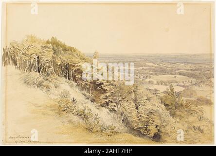 Samuel Palmer. Vue depuis la colline de Wilmots, Kent. 1830-1835. L'Angleterre. Aquarelle et craie noire sur vélin crème Banque D'Images