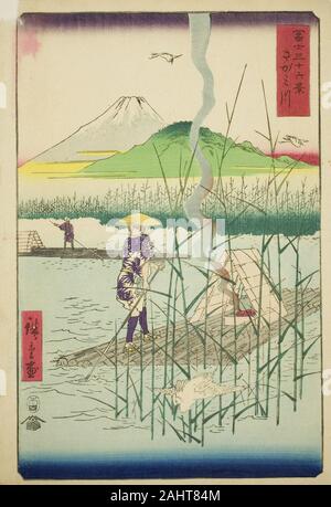 Utagawa Hiroshige. La rivière Sagami (Sagamigawa), de la série trente-six vues du Mont Fuji (Fuji sanjurokkei). 1858. Le Japon. Estampe oban couleur ; Banque D'Images