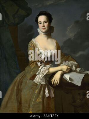 John Singleton Copley. Mme Daniel Hubbard (Mary Greene). 1764. L'Angleterre. Huile sur toile John Singleton Copley a été en grande partie autodidacte, sa seule formation officielle de son beau-père Peter Pelham, un artiste anglais qui s'est spécialisé dans la gravure à la gravure. Il a néanmoins remporté un succès considérable en tant que peintre de portrait avant la guerre révolutionnaire. Le sujet ici, Mary Greene Hubbard, était membre de la classe marchande (Boston Copley's portrait de son mari est à proximité). Sa pose, robe, et d'arrière-plan ont été précisément la copie d'une gravure d'une femme noble, et pourtant les travaux distingués Copley Banque D'Images