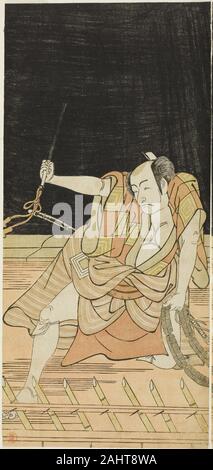 Katsukawa Shunko I. L'Acteur Ichikawa Danjuro V comme Issun Tokubei dans Act 8 de la jouer Natsu Matsuri Naniwa Kagami (miroir d'Osaka à la fête d'été), joué au Théâtre à partir de la dix-septième Morita Jour du Septième Mois, 1779. 1774-1784. Le Japon. Gravure sur bois en couleur ; feuille de gauche à droite (diptyque hosoban 1942.113) Banque D'Images