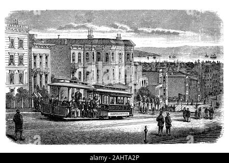 San Francisco cable car system, réseau de transport urbain à San Francisco avec 23 lignes à la fin du 19e siècle Banque D'Images
