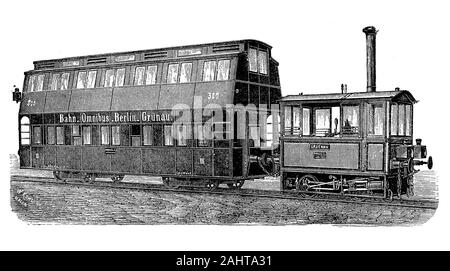 Tramway omnibus avec moteur de locomotive à vapeur sur la ligne Berlin Gruenau Banque D'Images