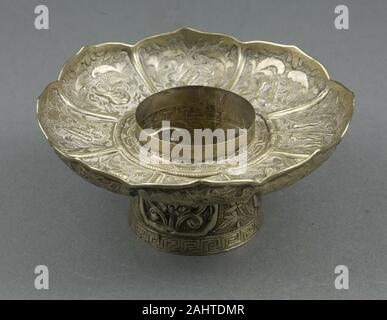 Lotus-Shaped autel reposer le bol. 1701-1800. Le Tibet. Silver Banque D'Images