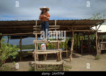 Sur le tourisme haut de volcan Taal, Talisay, province de Batangas, Philippines. Banque D'Images