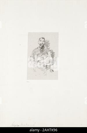 James McNeill Whistler. Stéphane Mallarmé. 1892. United States. Lithographie de transfert en gris-noir sur papier vélin ivoire grisâtre, fixées sur la plaque off-white paper (Chine collé) présenté par Claude Monet, le poète Mallarmé et Whistler sont devenus amis en 1887 et sont restés proches jusqu'à la mort de Mallarmé en 1898. Chaque homme a joué un rôle dans les autres projets d'édition ; Mallarmé traduit les "10 Heures" en français, et Whistler ont produit ce portrait lithographique pour Mallarmé's 1893 recueil de poèmes, vers et prose. Banque D'Images