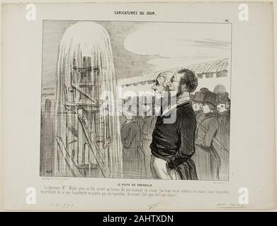 Honoré-Victorin Daumier. Le puits de Grenelle. Le directeur Monsieur Mulot et son fils enfin à la fin de leurs travaux, à travers leurs bras et mettre leurs mains dans leurs poches et se félicitant que la postérité ne pourra pas leur reprocher de ne pas avoir produit de l'eau propre, de la plaque 46 des caricatures du jour. 1842. La France. Lithographie en noir sur papier vélin blanc Banque D'Images