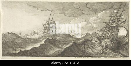 Wenceslaus Hollar. Navire de guerre dans le creux de la vague. 1665. La Bohême. Gravure sur papier vergé ivoire Banque D'Images