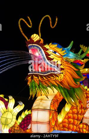 Longleat Safari Park, Londres, Warminster, le 7 décembre 2019 : Dragon chinois Lantern Banque D'Images