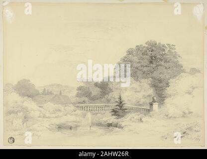 Jaebets Bligh. Balustrade et Fontaine, Saint Anne's Heath. 1860-1890. L'Angleterre. Mine de plomb sur vélin crème, fixées sur les conseil d'ivoire Banque D'Images