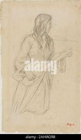 Hilaire Germain Edgar Degas. Jeune femme jouant de la mandoline, de l'étude pour Portrait de Mlle. Fiocre dans le Ballet La Source. 1866-1868. La France. Graphite sur papier vergé ivoire Banque D'Images