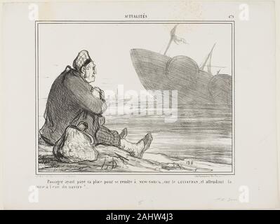 Honoré-Victorin Daumier. Un passager ayant payé son billet pour NEW YORK sur le léviathan, attendant que le navire enfin d'être mis dans l'eau, la plaque de 479 Actualités. 1858. La France. Lithographie en noir sur papier vélin blanc Banque D'Images