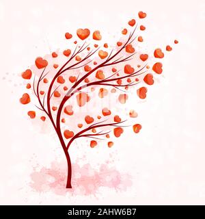 L'arbre de l'amour avec des feuilles de coeurs vector Illustration de Vecteur