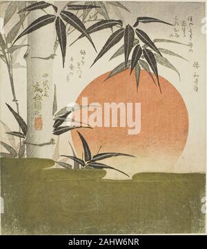 Utagawa Kunimaru. Le bambou et le soleil levant. 1812-1834. Le Japon. Gravure sur bois en couleur ; surimono, shikishiban Banque D'Images