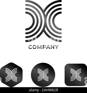 Lettre X ou DC 2002 Logo Design Template, vague concept Logo Singnal, noir et blanc, Lineart Style Design, un monogramme, un projet vectoriel EPS 10 Illustration de Vecteur
