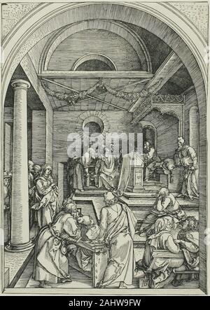 Albrecht Dürer. Le Christ parmi les médecins, à partir de la vie de la Vierge. 1503. L'Allemagne. Gravure en noir sur papier vergé ivoire Banque D'Images