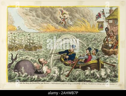 James Gillray. La Tars, le remorquage de la flotte danoise dans le port. 1807. L'Angleterre. La gravure à la main sur papier Banque D'Images