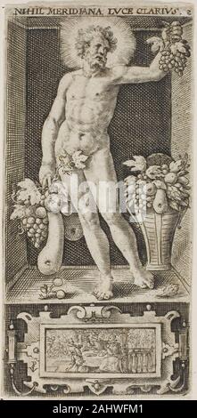 Crispin de passe, I. MIDI, deux plaques des quatre parties de la journée. 1584-1637. La Hollande. Gravure sur papier Crispijn de passe l'ancien fondé une dynastie de graveurs de talent, y compris sa fille, Magdalena. Cette impression provient d'une suite d'estampes allégoriques qui comprenait aussi la nuit, l'aube et le soir. Les textes latins en haut l'accent sur la qualité de la lumière à chaque instant. Banque D'Images