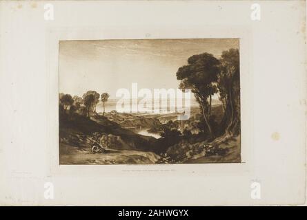 Joseph Mallord William Turner. Jonction de la Severn et de la Wye, la plaque 28 Liber Studiorum. 1811. L'Angleterre. La gravure sur papier ivoire Banque D'Images