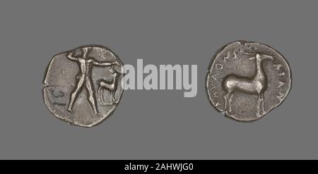 Le grec ancien. Stater (Coin) illustrant Caulos et Deer. 480-388 av. J.-C.-B. Caulonia. Silver Banque D'Images