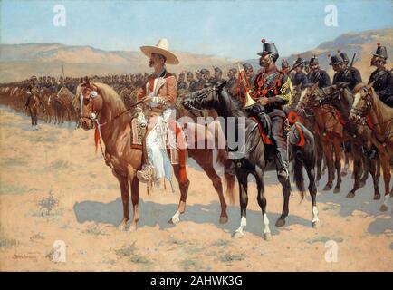 Frederic Remington. Le grand mexicain. 1889. New York. Huile sur toile Frederic Remington a été fortement impressionné par l'armée mexicaine, qu'il a observé lors de la visite de six semaines au Mexique en 1889 en préparation d'un article dans le Harper's weekly magazine. Le grand mexicain est un multifigural composition, visant à transmettre le professionnalisme, la discipline, et "immensément" pittoresque apparence de l'agent et son régiment. Remington apprécié les soldats' costumes ornés, et il a souligné ces grâce à l'utilisation de rythmes, flamboyantes et la représentation d'une lumière brillante. La ligne Banque D'Images