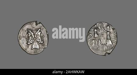 Ancienne cité romaine. Denier (pièce de monnaie) représentant le dieu Janus. 119 BC. L'Italie. Silver Banque D'Images